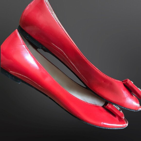 Y2K Miss Sixty Red Patent Leather Ballet flats EUR size 36 Peep toe Bows US 5.5 - Picture 8 of 12